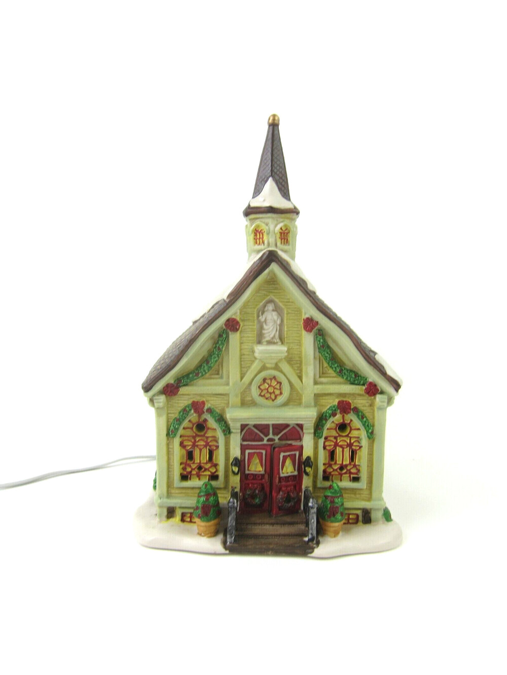 Vintage Christmas Village Lighted Church Porcelain Hand Painted with Box WORKS!